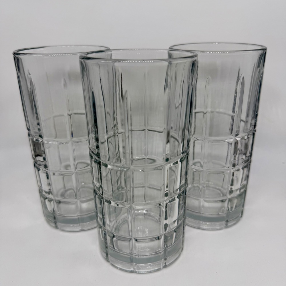 Anchor Hocking Waffle Grid Highball Glasses Set of 3 Clear 6‎ Inch Tumblers